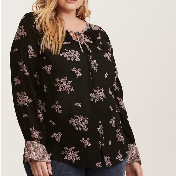 torrid Tops - Torrid Floral Print Gauze Ruffle Sleeve Blouse